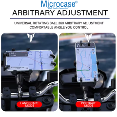 Microcase 360 Derece Dönen Titreşim Önleyici Metal Motosiklet Bisiklet Scooter Telefon Tutucu - AL5073