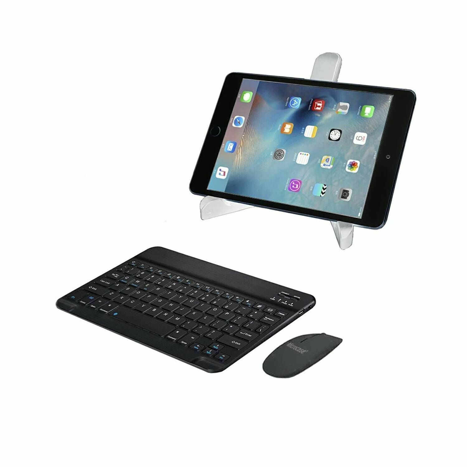 Microcase Apple iPad Pro 11 2025 için Bluetooth Klavye (TR Sticker) + Bluetooth Mouse + Tablet Standı - AL2765