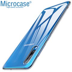 Microcase Samsung Galaxy A50s İnce 0.2 mm Soft Silikon Kılıf - Şeffaf + Tempered Glass Cam Koruma