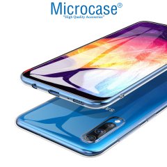 Microcase Samsung Galaxy A50s İnce 0.2 mm Soft Silikon Kılıf - Şeffaf + Tempered Glass Cam Koruma