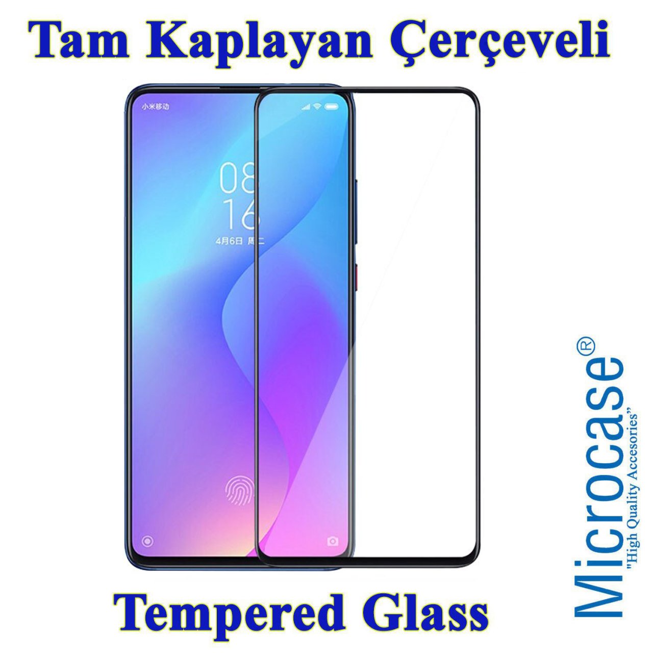 Xiaomi Mi 9T Tam Kaplayan Çerçeveli Tempered Cam - Siyah