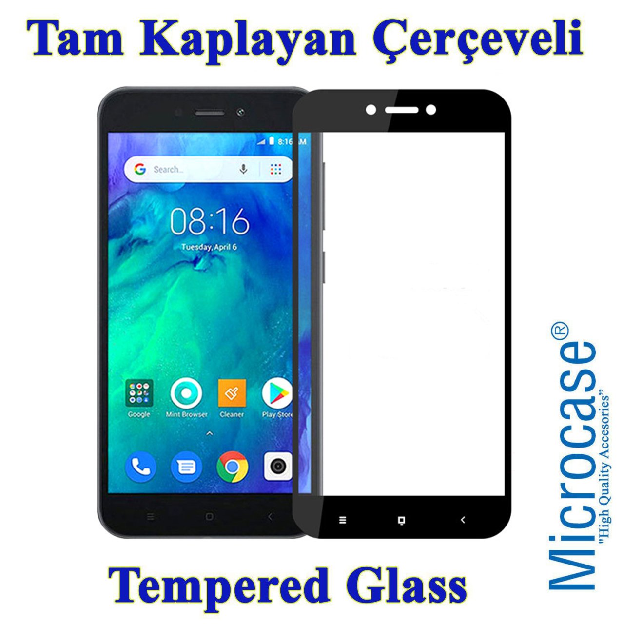 Xiaomi Redmi Go Tam Kaplayan Çerçeveli Tempered Cam - Siyah