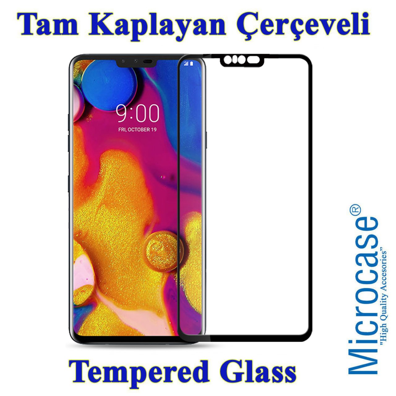 LG V40 ThinQ Tam Kaplayan Çerçeveli Tempered Cam - Siyah