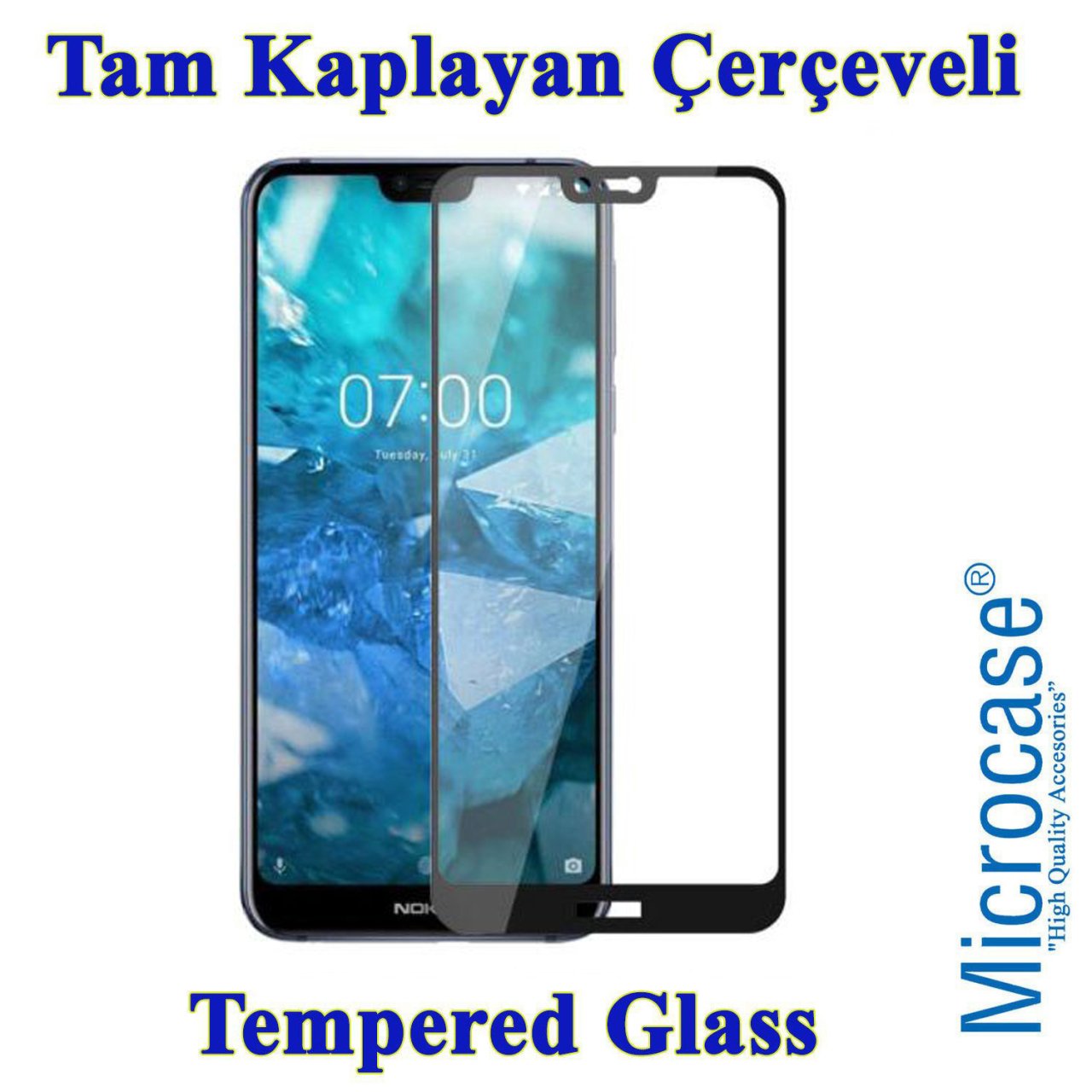 Nokia 7.1 Tam Kaplayan Çerçeveli Tempered Cam - Siyah