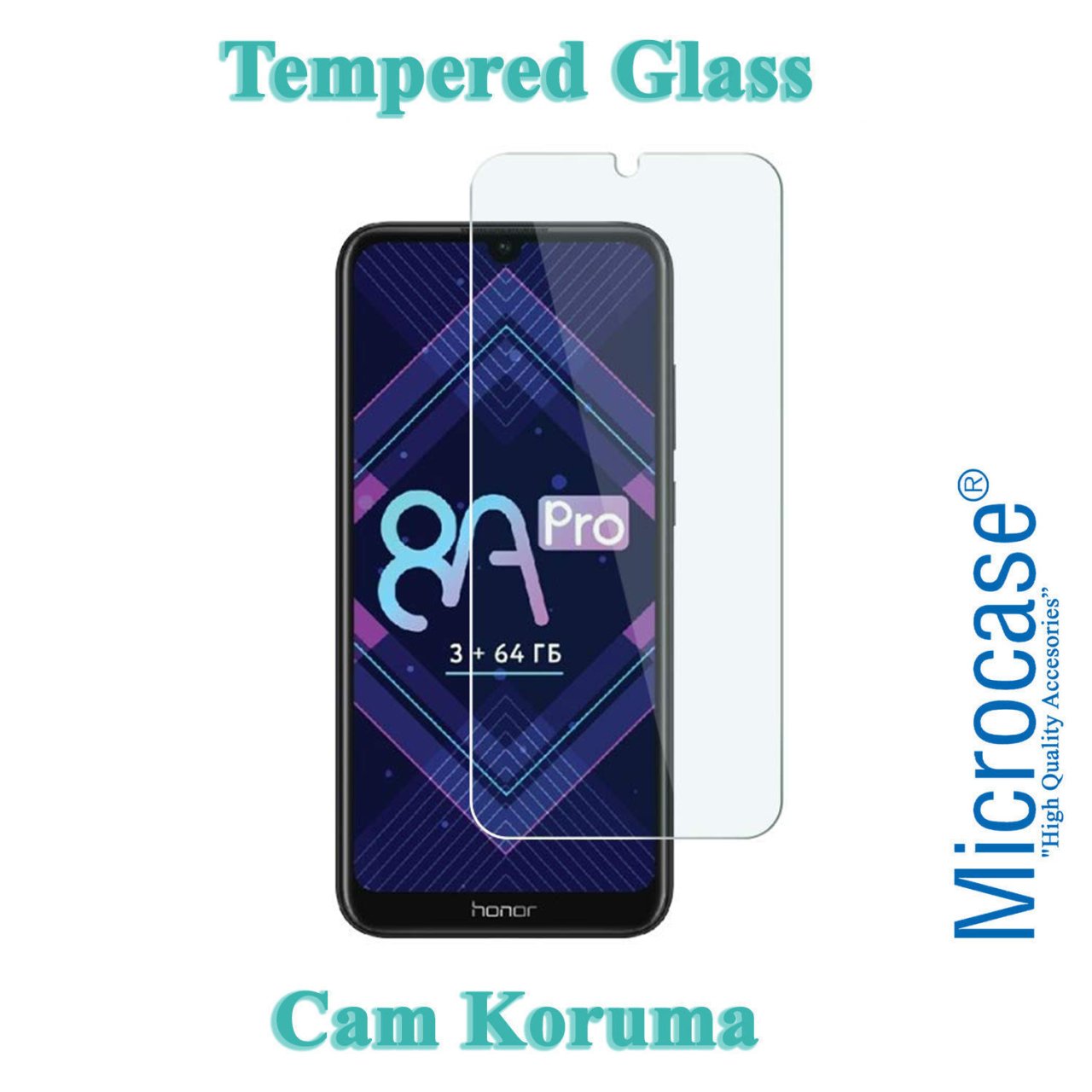 Microcase Huawei Honor 8A Pro Tempered Glass Cam Ekran Koruma