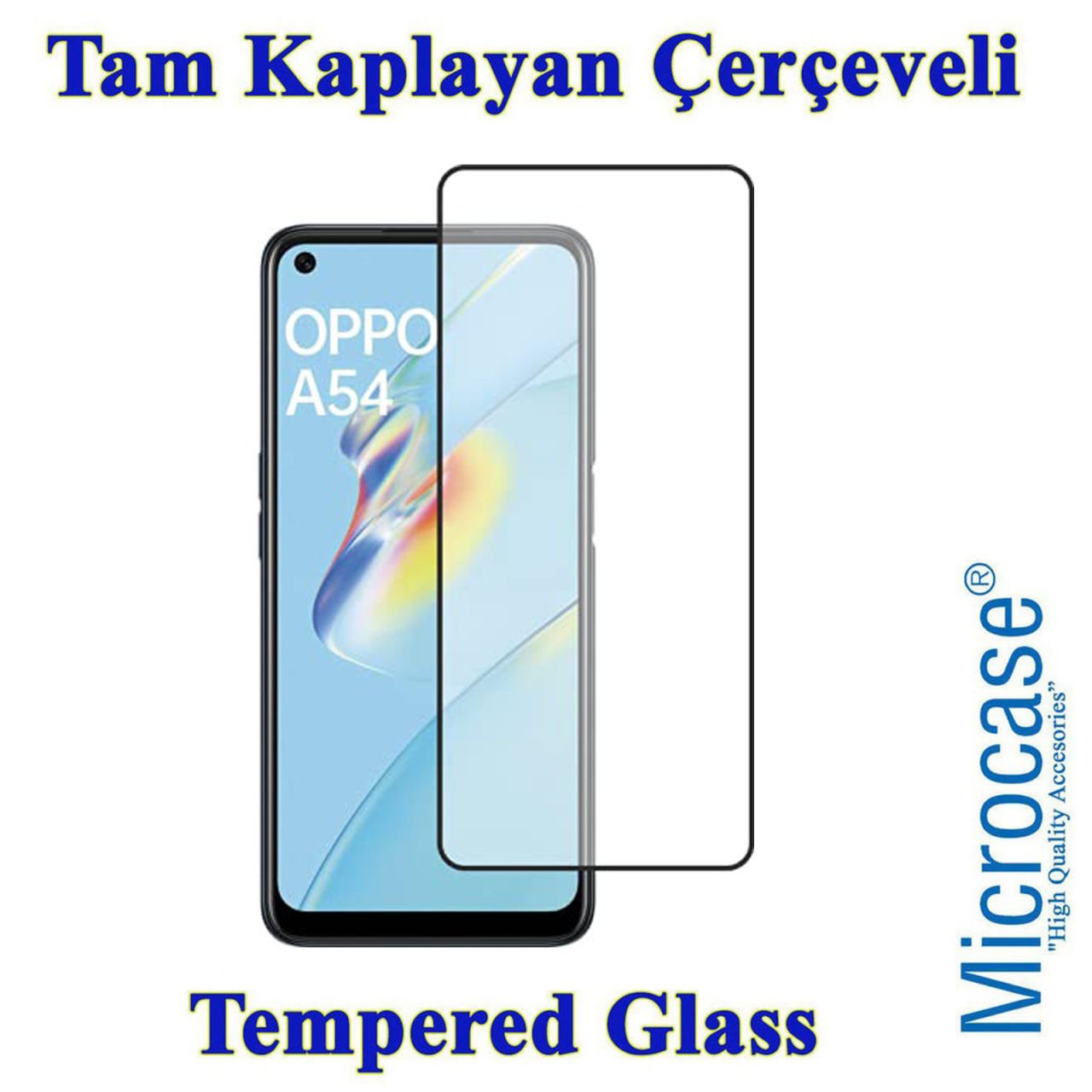 Microcase Oppo A54 Tam Kaplayan Çerçeveli Tempered Ekran Koruyucu - SİYAH