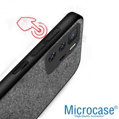 Microcase Xiaomi Redmi Note 10 Pro 5G Fabrik Serisi Kumaş ve Deri Desen Kılıf - Gri