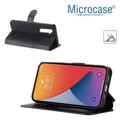 Microcase Realme 6  Darbeye Dayanıklı Cüzdanlı ve Standlı Kapaklı Deri Kılıf Siyah AL4232
