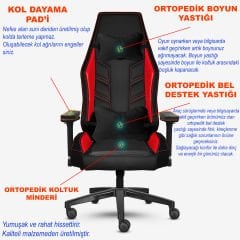 Microcase 5in1 Oyuncu Koltuğu Ortopedik Oturma Seti Boyunluk Bel Destek Minder Kol Dayama AL4339 Siyah