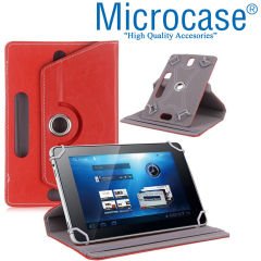 Microcase Alcatel 3T 8 inch Tablet Universal Döner Standlı Tablet Kılıfı + Ekran Koruma Filmi Kırmızı