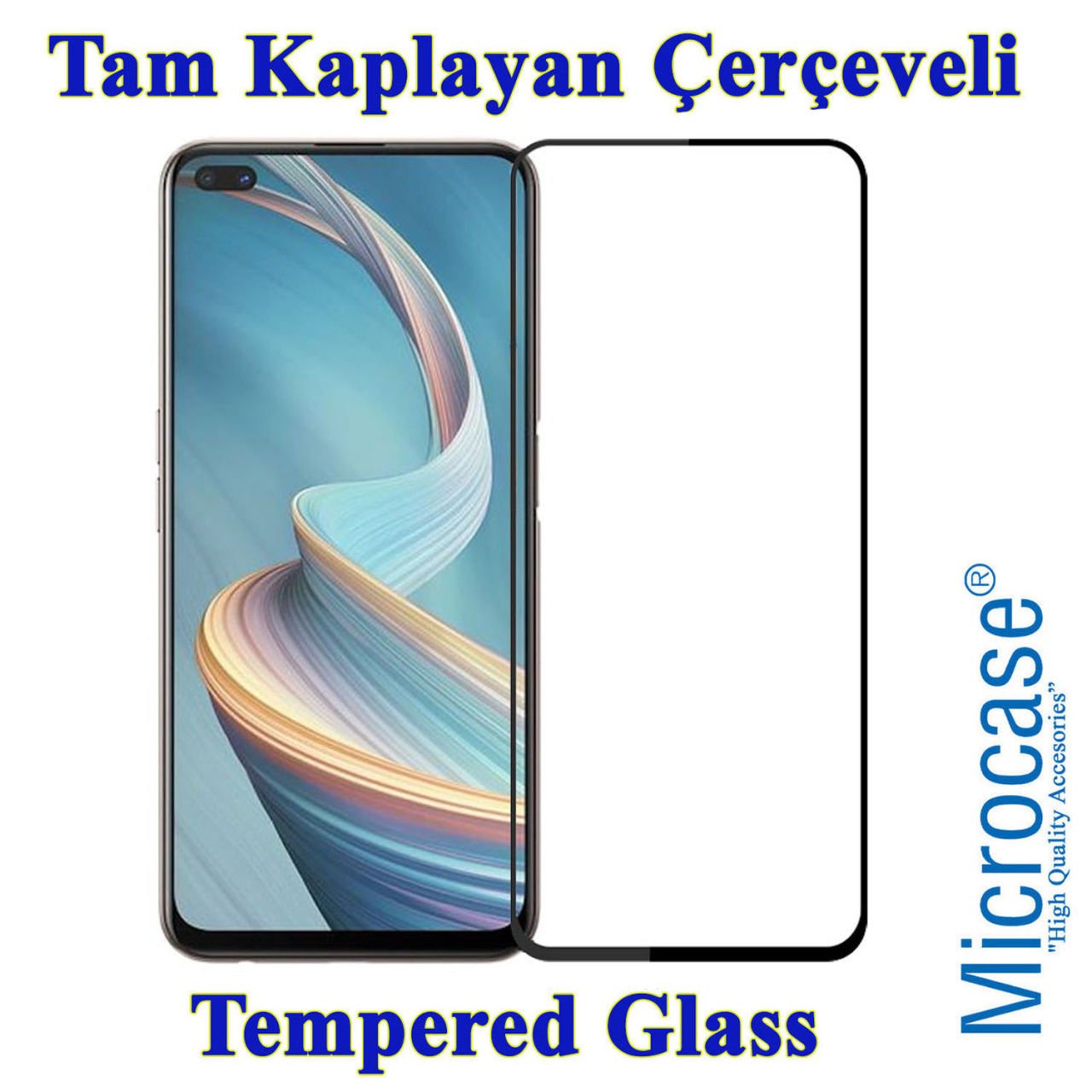 Microcase Oppo Reno 4 Tam Kaplayan Çerçeveli Tempered Ekran Koruyucu - Siyah