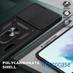 Microcase Xiaomi Redmi Poco M7 Pro 5G/Redmi Note 14 5G QUBEC Serisi Kamera Kapaklı Yüzük Standlı Kılıf-AL5117