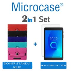 Microcase Alcatel 3T 8 inch Tablet Universal Döner Standlı Tablet Kılıfı Kırmızı