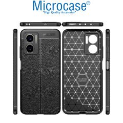 Microcase Xiaomi Redmi Note 11E / Redmi 10 5G Leather Serisi Deri Efekt Silikon Kılıf - Siyah AL3337