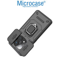 Microcase Xiaomi Redmi Poco M7 Pro 5G/Redmi Note 14 5G ile Uyumlu Kamera Kapaklı Manyetik Mıknatıslı Yüzük Standlı Kılıf-AL5128