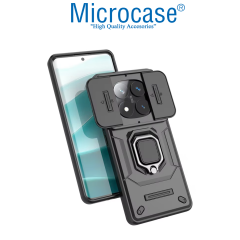 Microcase Xiaomi Redmi Poco M7 Pro 5G/Redmi Note 14 5G ile Uyumlu Kamera Kapaklı Manyetik Mıknatıslı Yüzük Standlı Kılıf-AL5128