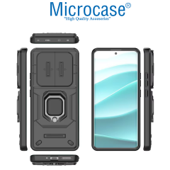 Microcase Xiaomi Redmi Poco M7 Pro 5G/Redmi Note 14 5G ile Uyumlu Kamera Kapaklı Manyetik Mıknatıslı Yüzük Standlı Kılıf-AL5128