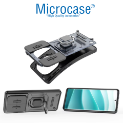 Microcase Xiaomi Redmi Poco M7 Pro 5G/Redmi Note 14 5G ile Uyumlu Kamera Kapaklı Manyetik Mıknatıslı Yüzük Standlı Kılıf-AL5128
