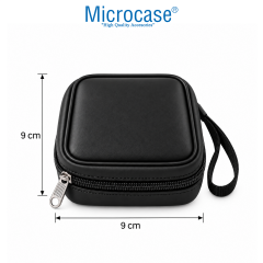 Microcase Suni Deri Fileli İç Bölme Mini Kablo Düzenleyici Kulaklık Şarj Aleti Taşıma Çantası 9x9 CM AL7001