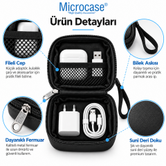 Microcase Suni Deri Fileli İç Bölme Mini Kablo Düzenleyici Kulaklık Şarj Aleti Taşıma Çantası 9x9 CM AL7001
