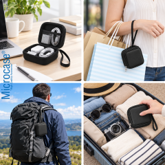 Microcase Suni Deri Fileli İç Bölme Mini Kablo Düzenleyici Kulaklık Şarj Aleti Taşıma Çantası 9x9 CM AL7001