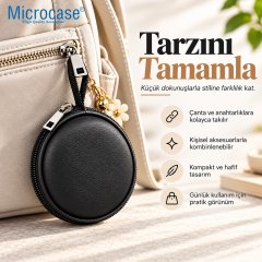 Microcase Mini Yuvarlak Kablolu Kulaklık VB Aksesuar Taşıma Saklama Çantası AL7002