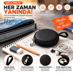 Microcase Mini Yuvarlak Kablolu Kulaklık VB Aksesuar Taşıma Saklama Çantası AL7002