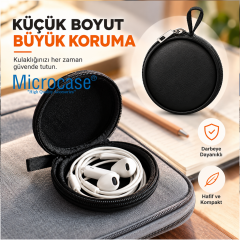 Microcase Mini Yuvarlak Kablolu Kulaklık VB Aksesuar Taşıma Saklama Çantası AL7002