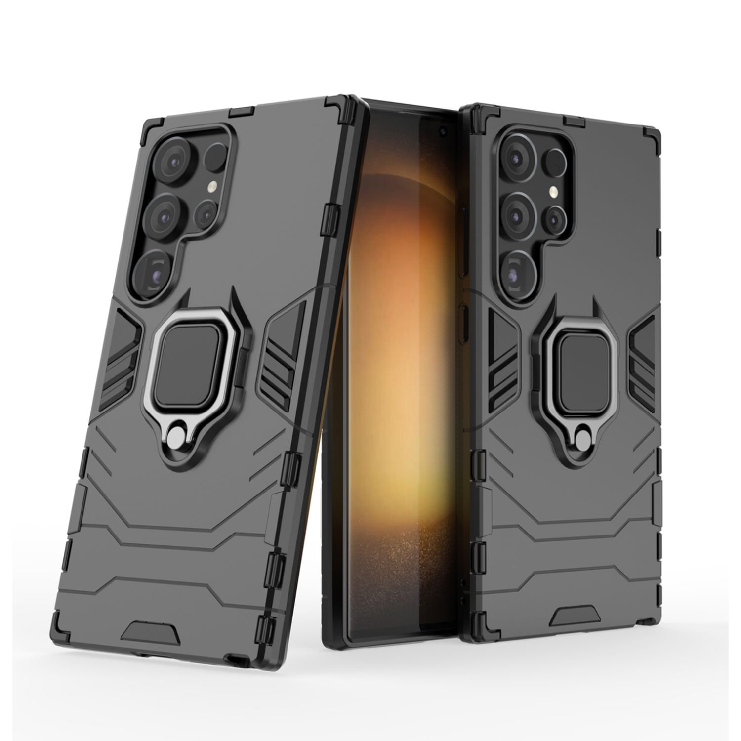 Microcase Samsung S24 Ultra Batman Serisi Yüzük Standlı Armor Kılıf - Siyah AL3349