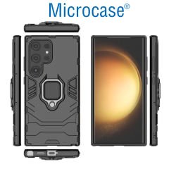 Microcase Samsung S24 Ultra Batman Serisi Yüzük Standlı Armor Kılıf - Siyah AL3349