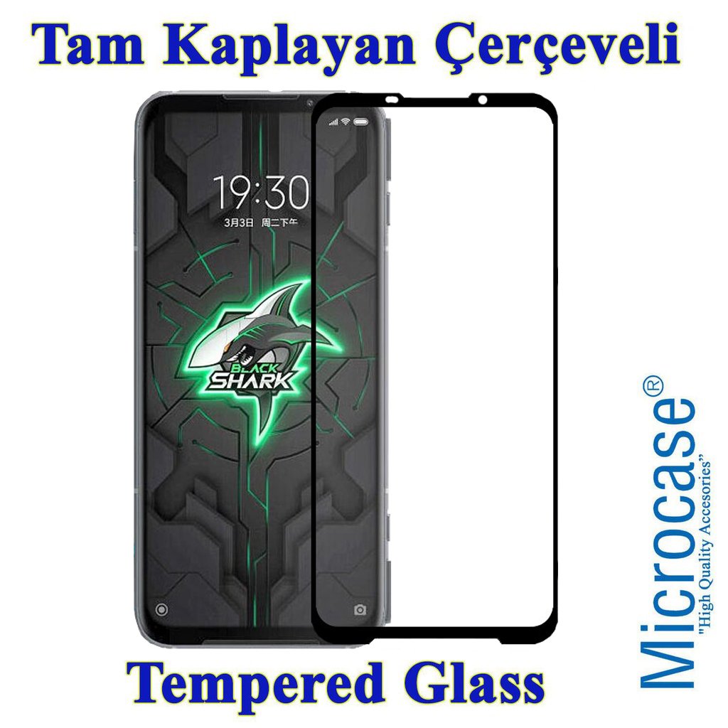 Microcase Xiaomi Black Shark 3 Pro Tam Kaplayan Çerçeveli Cam -Siyah