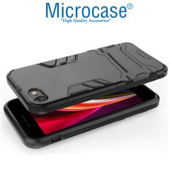 Microcase iPhone SE 2020 Alfa Serisi Armor Standlı Perfect Koruma Kılıf + Tempered Glass Cam Koruma