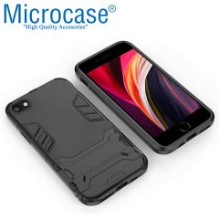 Microcase iPhone SE 2020 Alfa Serisi Armor Standlı Perfect Koruma Kılıf + Tempered Glass Cam Koruma