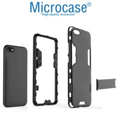 Microcase iPhone SE 2020 Alfa Serisi Armor Standlı Perfect Koruma Kılıf + Tempered Glass Cam Koruma