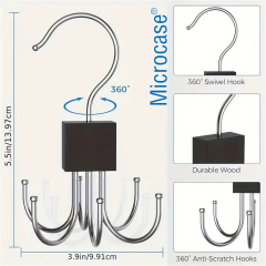 Microcase 360° Döner Kancalı Çok Amaçlı Katlanabilir Dolap İçi Askı Kravat Kemer Şal Çanta Organizeri 3 Adet AL5371