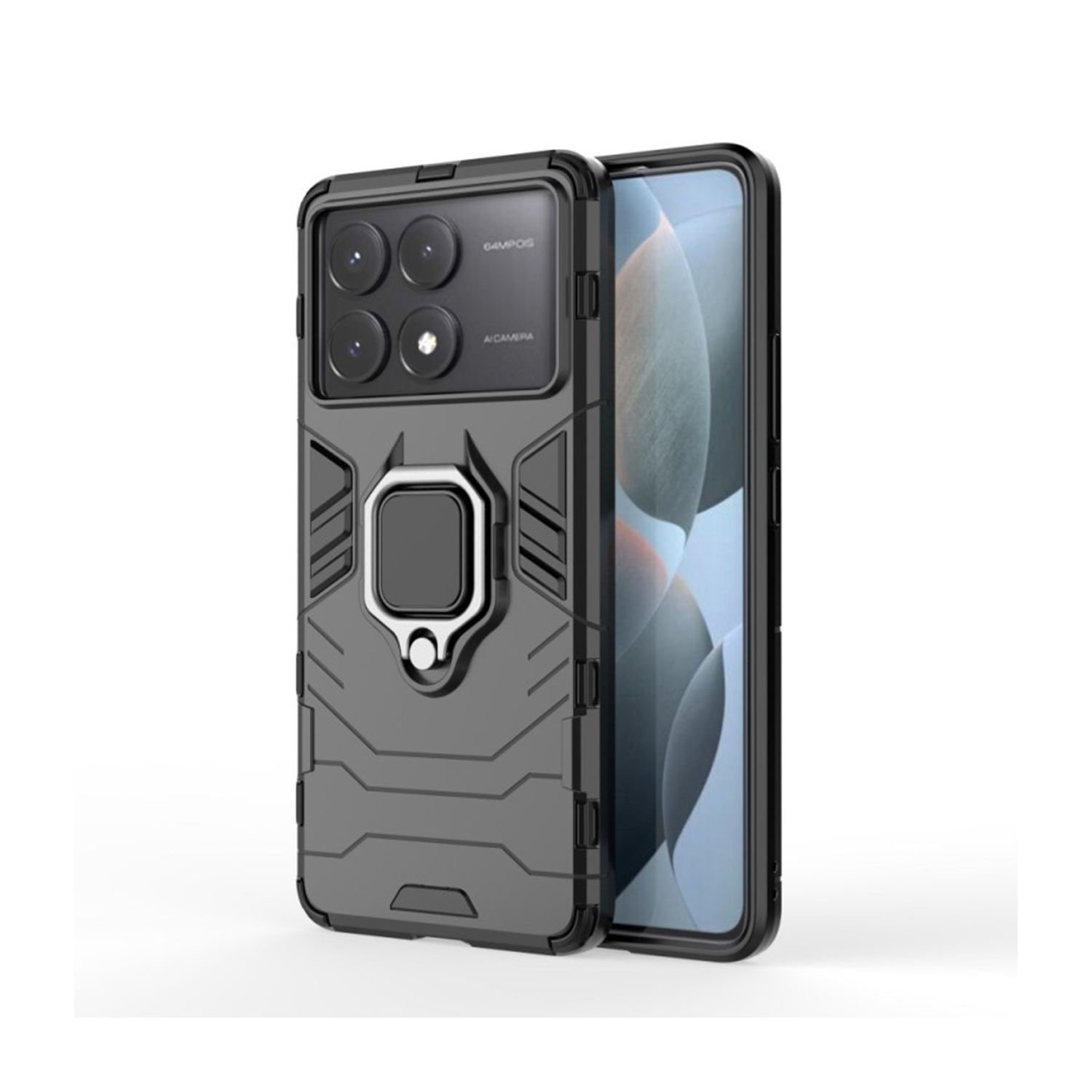 Microcase Poco X6 Pro /Xiaomi Redmi K70E Batman Serisi Yüzük Standlı Armor Kılıf - Siyah AL3349
