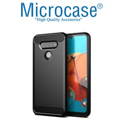 LG K51S Brushed Carbon Fiber Silikon Kılıf - Siyah