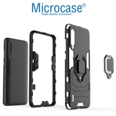 Microcase Xiaomi Mi CC9e - Mi A3 Batman Serisi Yüzük Standlı Armor Kılıf + Tempered Glass Cam Koruma (SEÇENEKLİ)