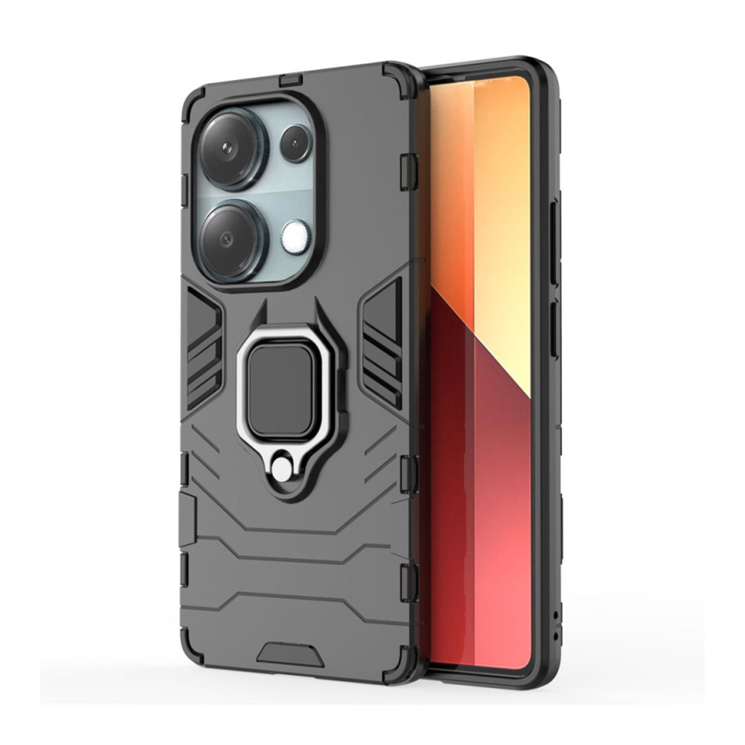 Microcase Poco M6 Pro 4G / Xiaomi Redmi Note 13 Pro 4G Batman Serisi Yüzük Standlı Armor Kılıf - Siyah AL3349