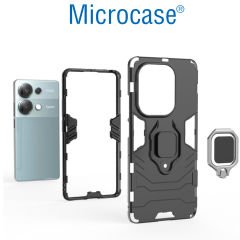 Microcase Poco M6 Pro 4G / Xiaomi Redmi Note 13 Pro 4G Batman Serisi Yüzük Standlı Armor Kılıf - Siyah AL3349