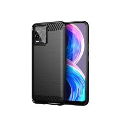 Microcase Realme 8 Pro Brushed Carbon Fiber Silikon Kılıf - Siyah