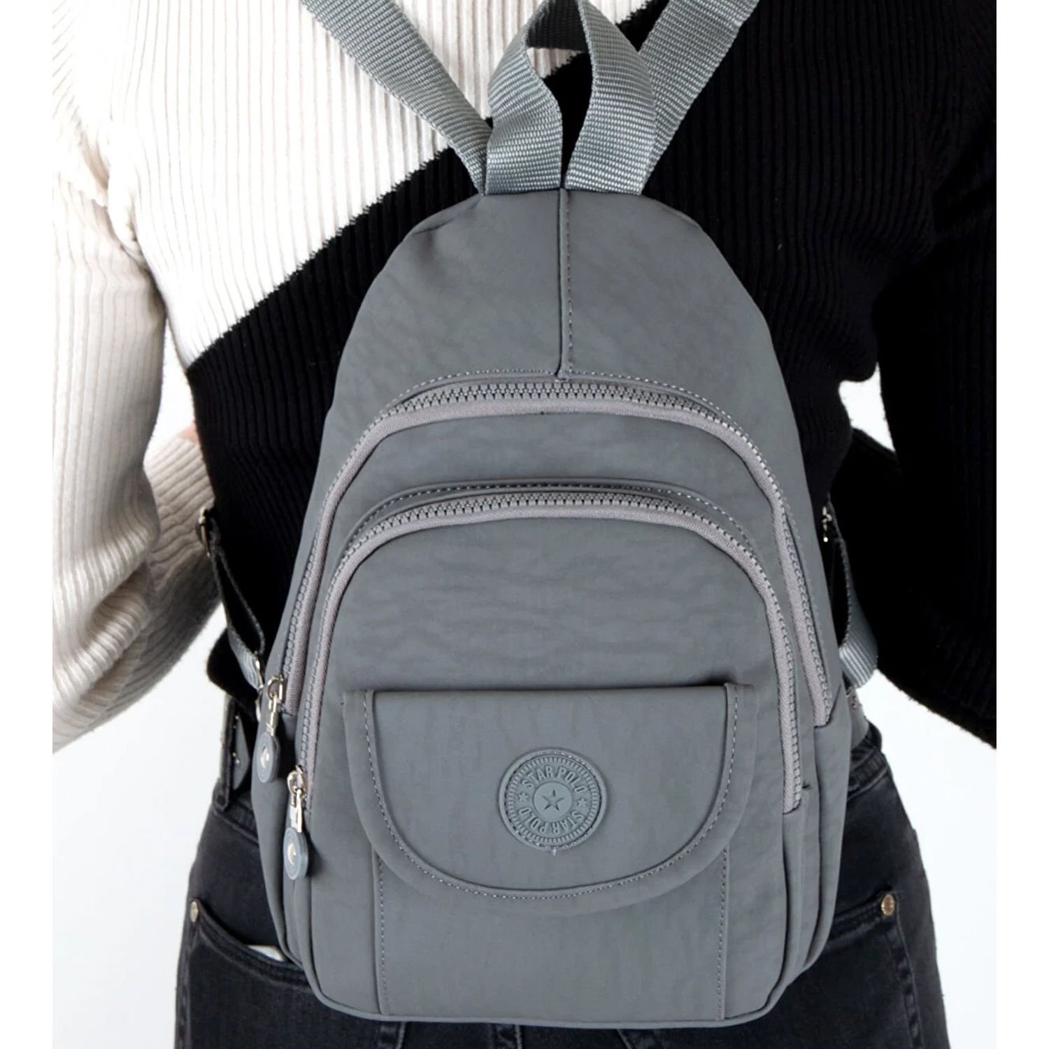 YB Collection Unisex Krinkıl Kumaş Sırt ve El Çantası - AL3629 Gri