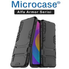 Microcase Xiaomi Mi 9 Lite Alfa Serisi Armor Standlı Perfect Koruma Kılıf + Tempered Glass Cam Koruma (SEÇENEKLİ)
