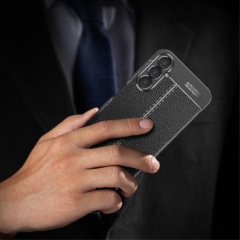 Microcase Samsung S24 Plus Leather Serisi Deri Efekt Silikon Kılıf - Siyah Al3337