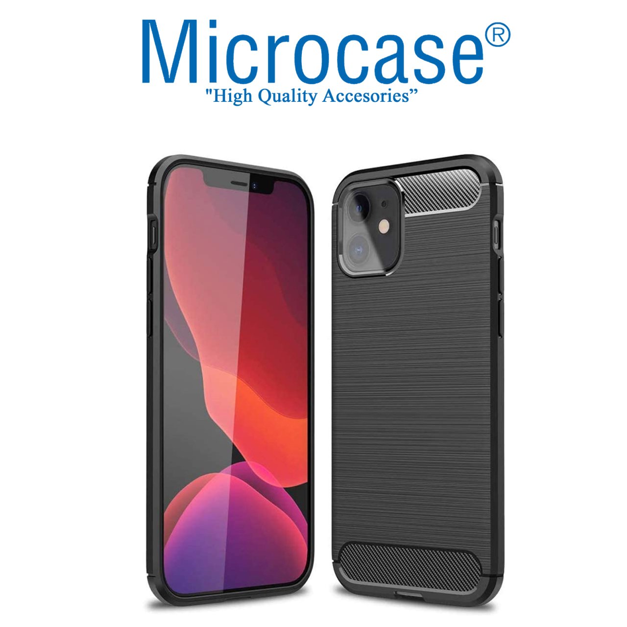 iPhone 12 Brushed Carbon Fiber Silikon Kılıf - Siyah