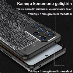 Microcase Samsung S24 Ultra Leather Serisi Deri Efekt Silikon Kılıf - Siyah Al3337