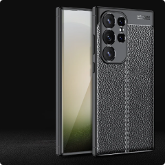 Microcase Samsung S24 Ultra Leather Serisi Deri Efekt Silikon Kılıf - Siyah Al3337