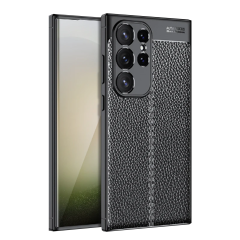 Microcase Samsung S24 Ultra Leather Serisi Deri Efekt Silikon Kılıf - Siyah Al3337