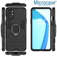 Microcase OnePlus 9R Batman Serisi Yüzük Standlı Armor Kılıf - Siyah