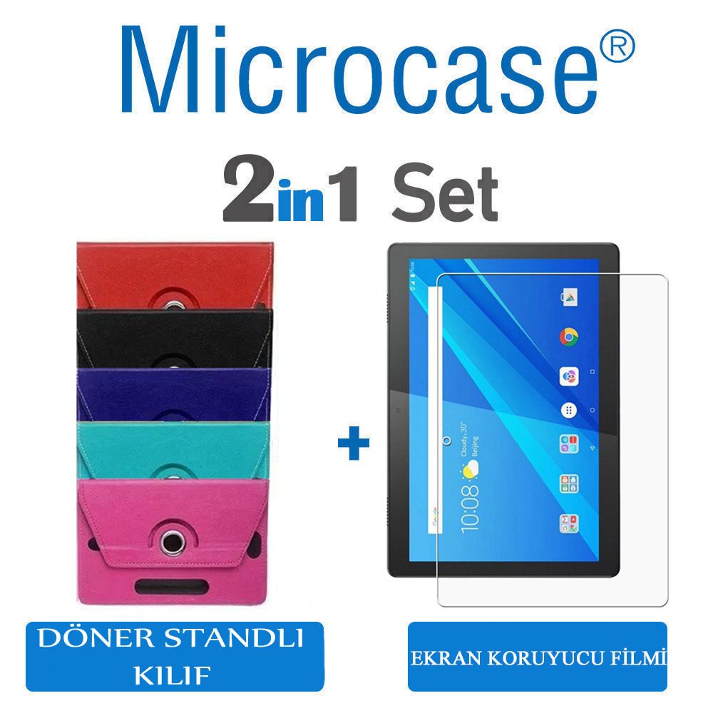 Microcase Lenovo TAB M10 X505F 4G LTE ZA490043TR 10.1 inch Universal Döner Standlı Tablet Kılıfı + Ekran Koruma Filmi Kırmızı